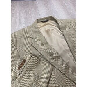 Brooks Brothers Italy‎ Sport Blazer Jacket 43 L Long Windowpane Beige Silk Linen